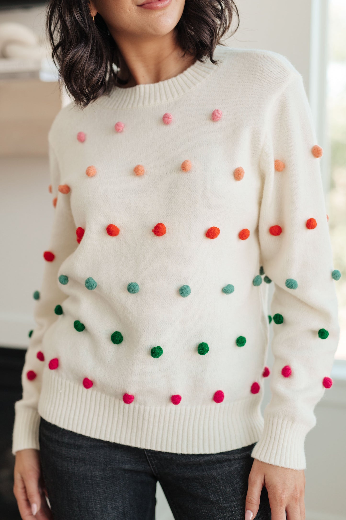 Candy Buttons Pom Detail Sweater