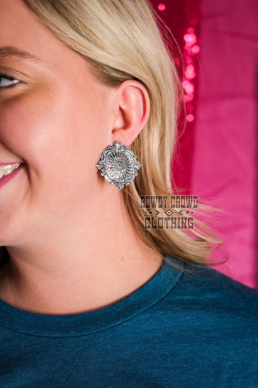 Western Accessories, Western Jewelry, Earrings for Women, Southwestern Jewelry, Western Jewelry Wholesale, Cowgirl Jewelry, Western Wholesale, Wholesale Accessories, Wholesale Jewelry, western boho earrings, concho earrings, stud earrings, silver stud concho, silver concho earrings